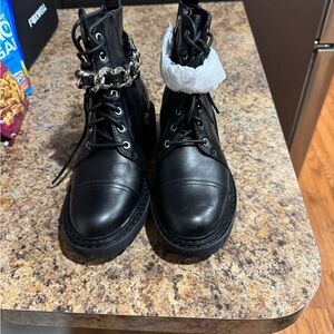Linea Paolo Black Ankle Boots with Chain Detail